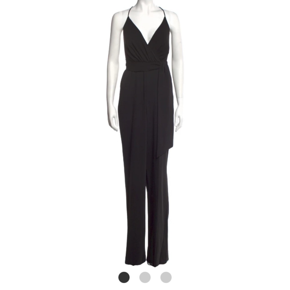 New Jay Godfrey plunge neckline formal belted jumpsuit in navy. Size 2